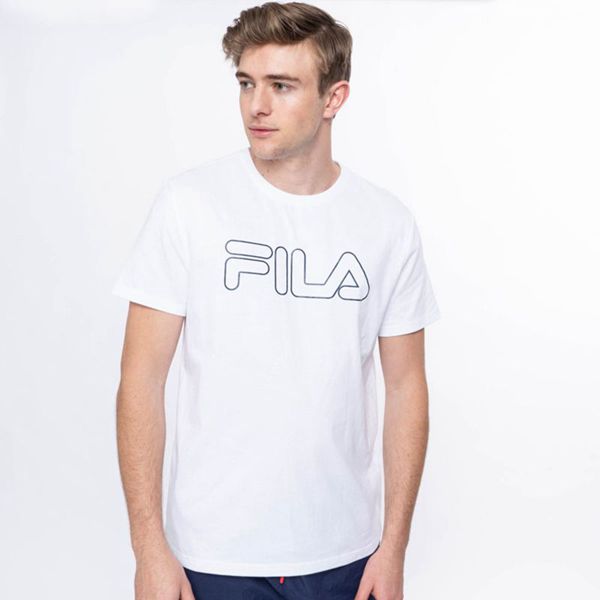 Camisetas Manga Corta Fila Hombre Blancas - Outline Base - España 642198ATM